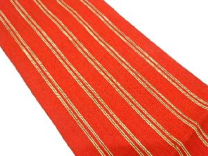 手織り紬　縞模様織り出し　名古屋帯